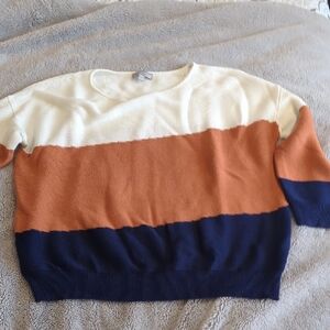 Color Block Sweater in Cream, Orange, and Navy